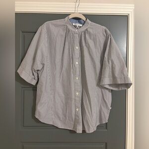 FRAME Blue & White Striped Cotton Button Down Blouse Size M